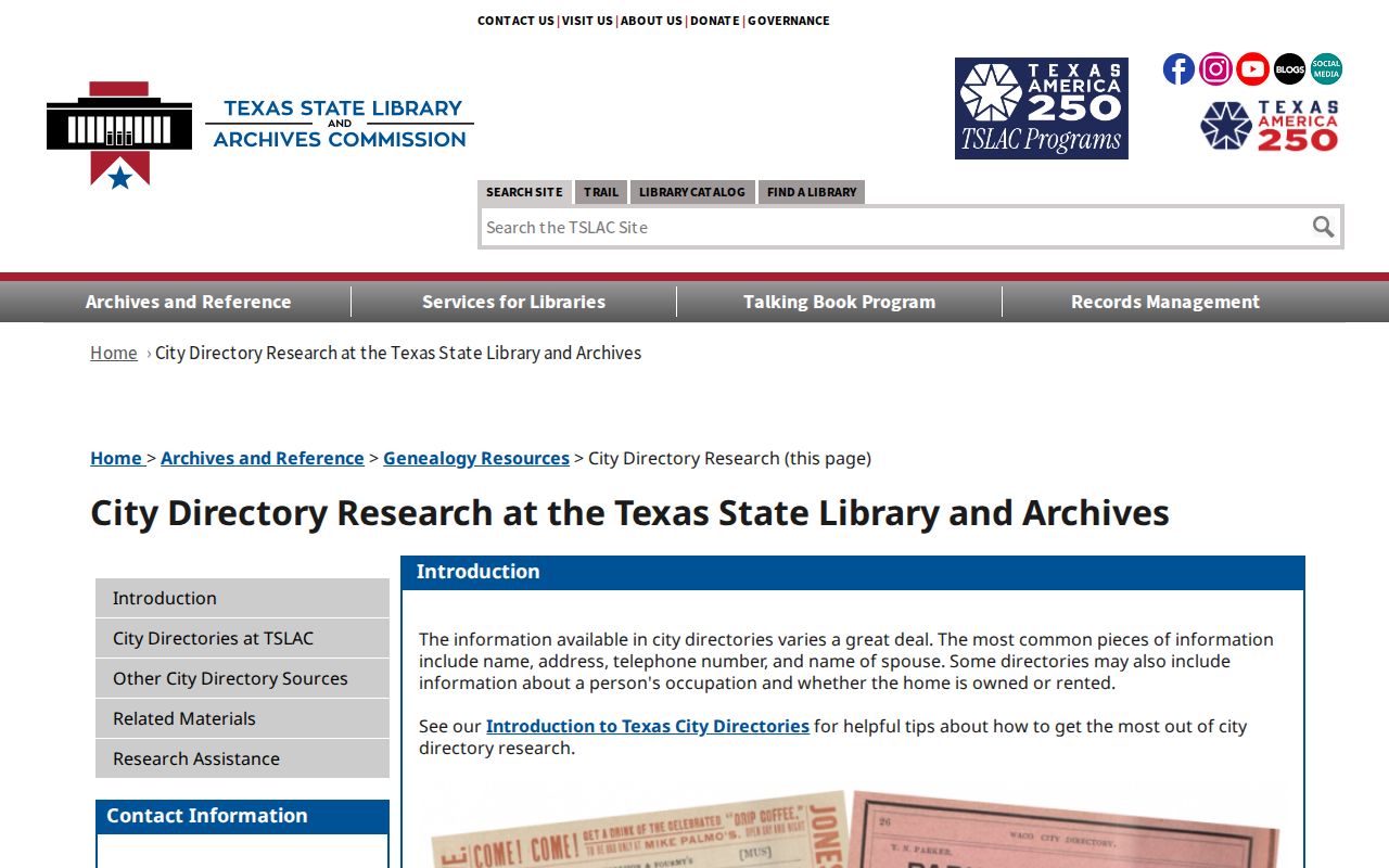 Victoria city directory research route at the Texas State Library and Archives