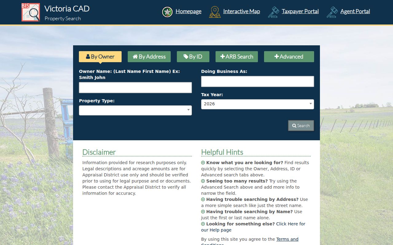 Victoria street directory CAD address and parcel search fields