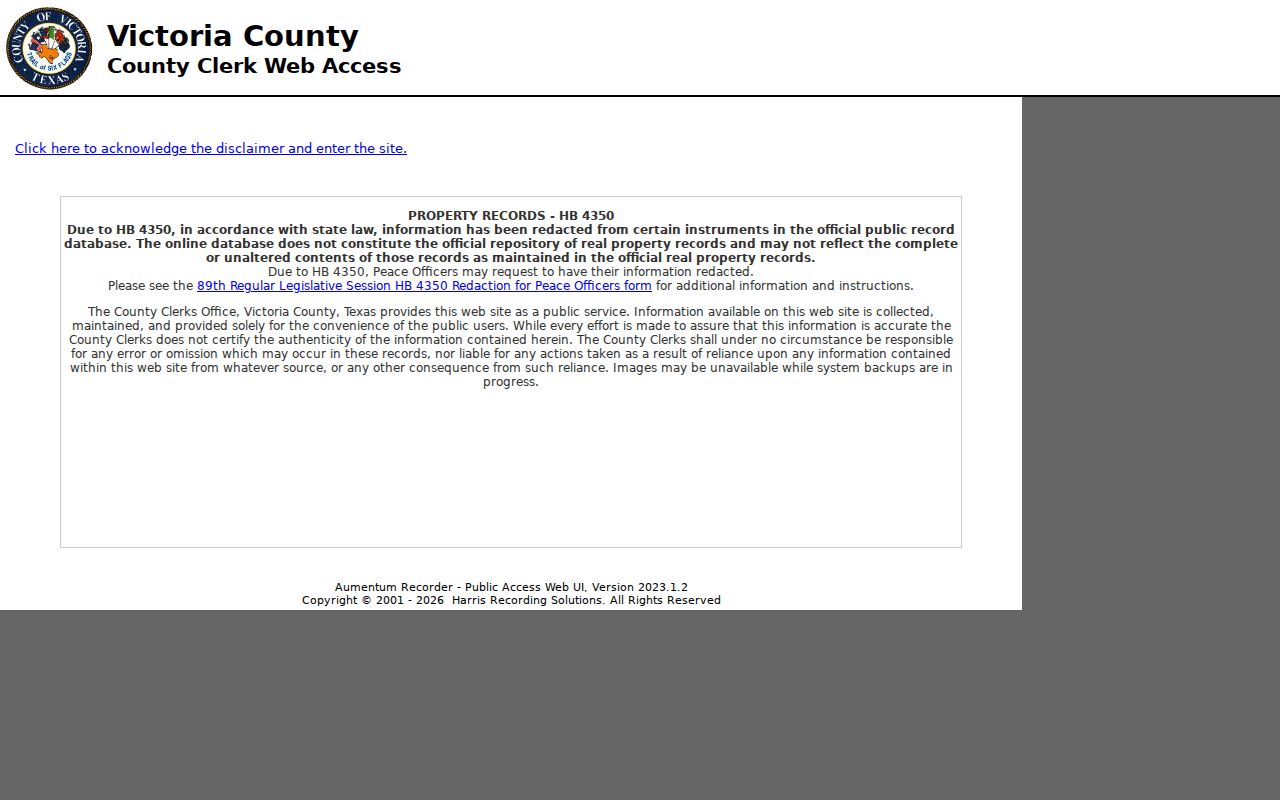 Victoria street directory County Clerk recorder index disclaimer gate